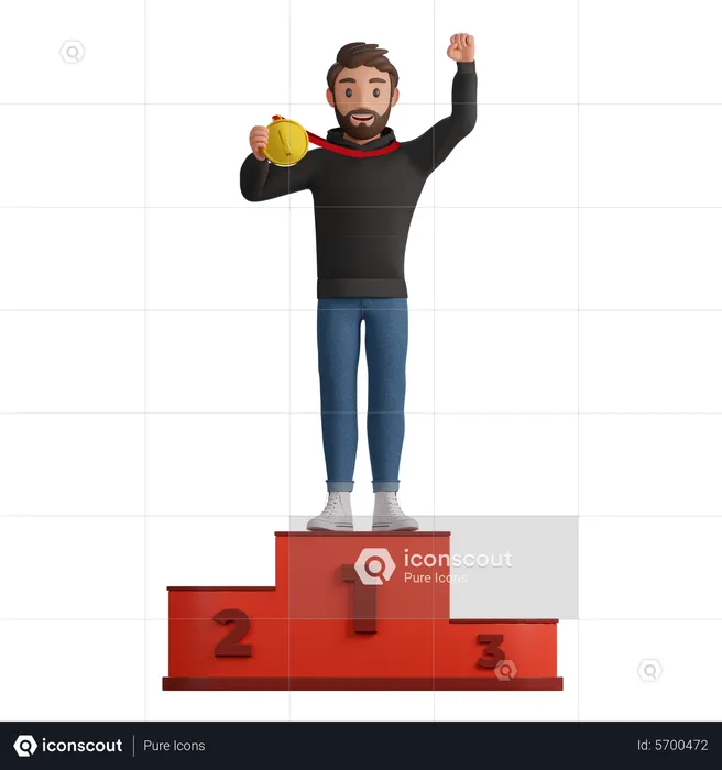 Winner man  standing on podium  3D Illustration
