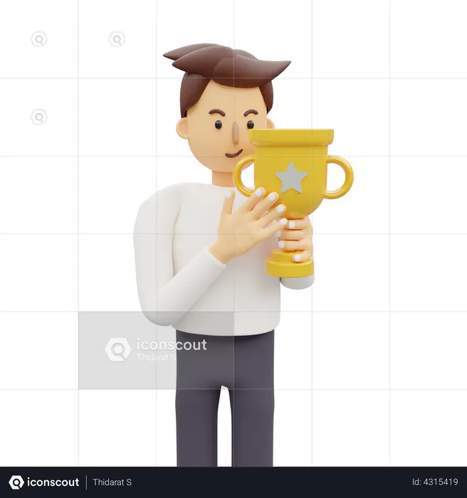 Winner with trophy  3D Illustration