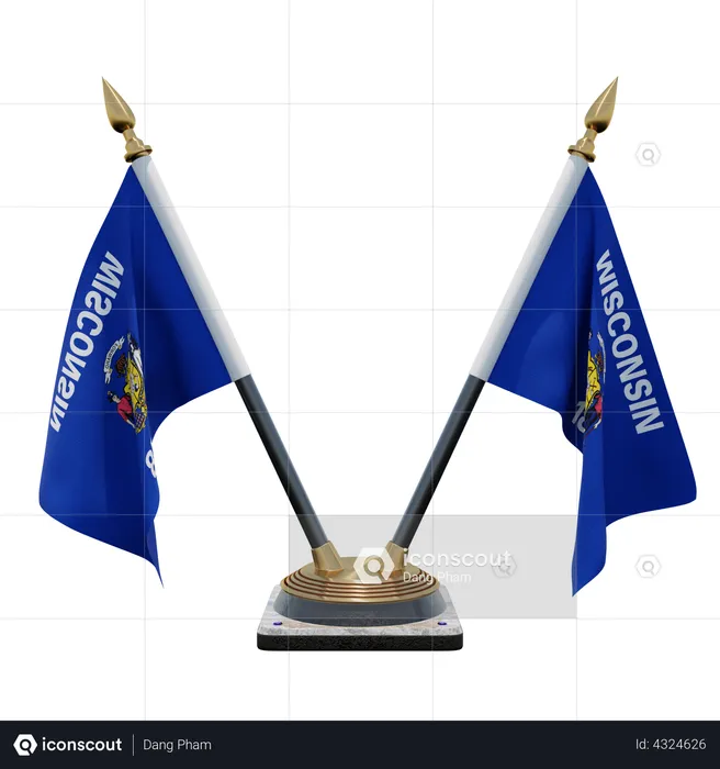 Wisconsin Double Desk Flag Stand Flag 3D Flag