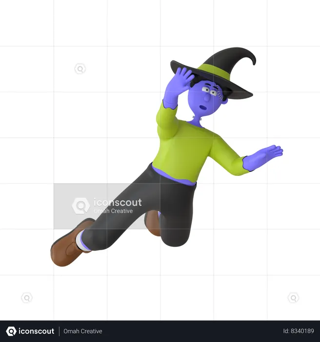 Witch Man Jumping Out Of Haunted House  3D Illustration