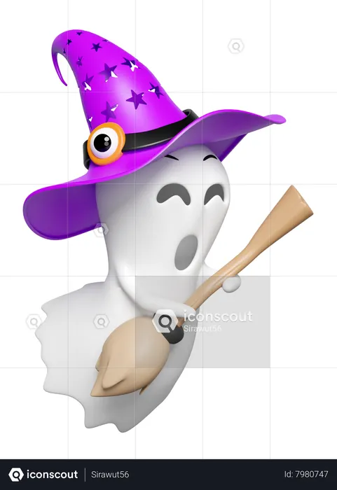 Witch On Broom  3D Icon