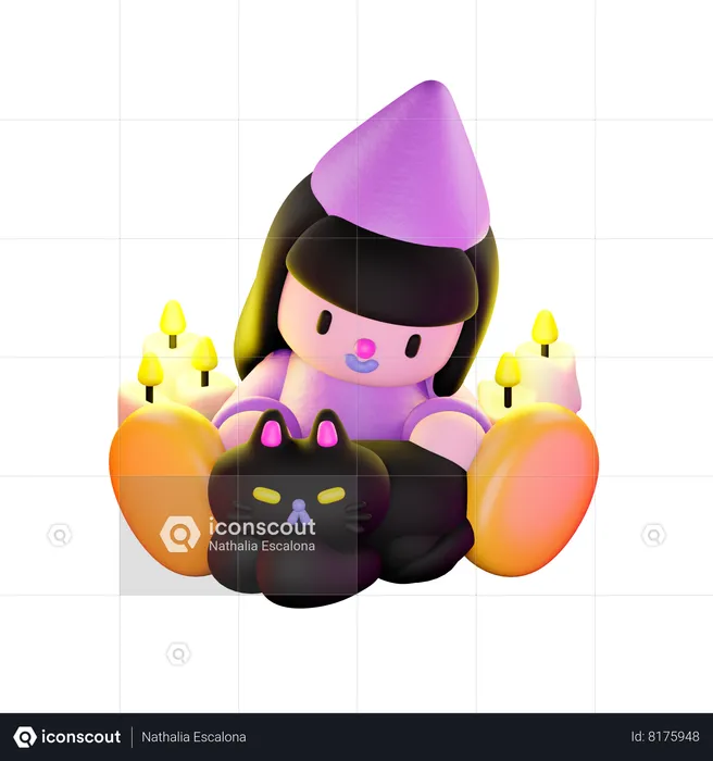 Witch Petting Cat  3D Illustration