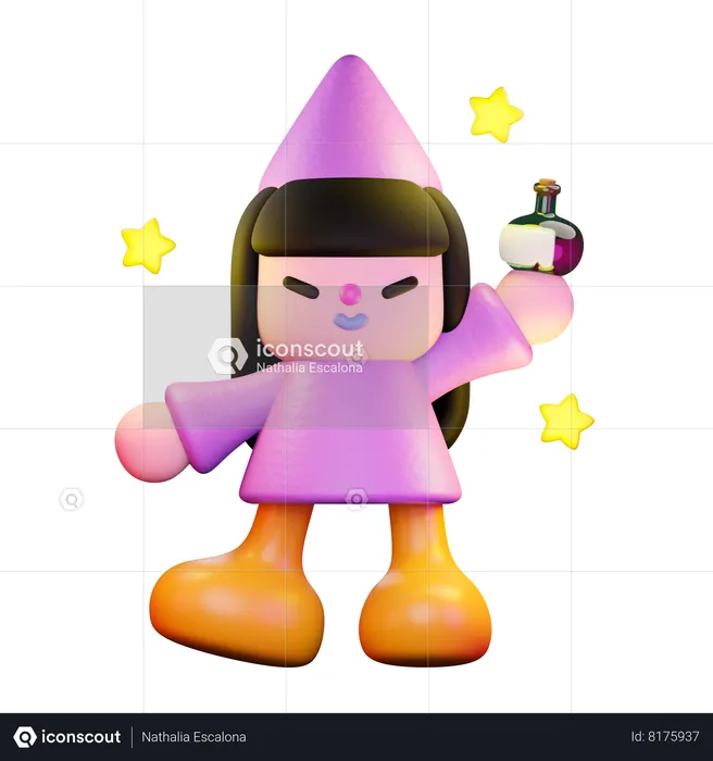 Witch With Star Holding A Potion  3D Illustration