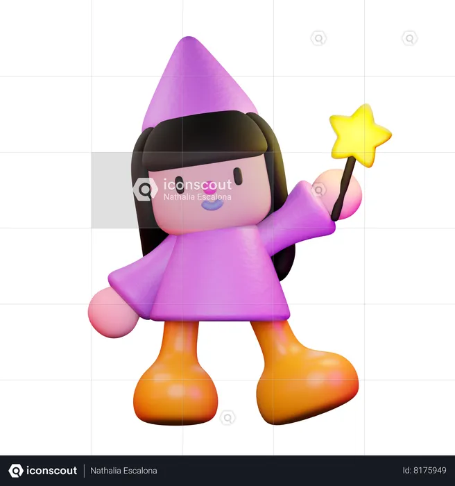 Witch With Wand  3D Illustration