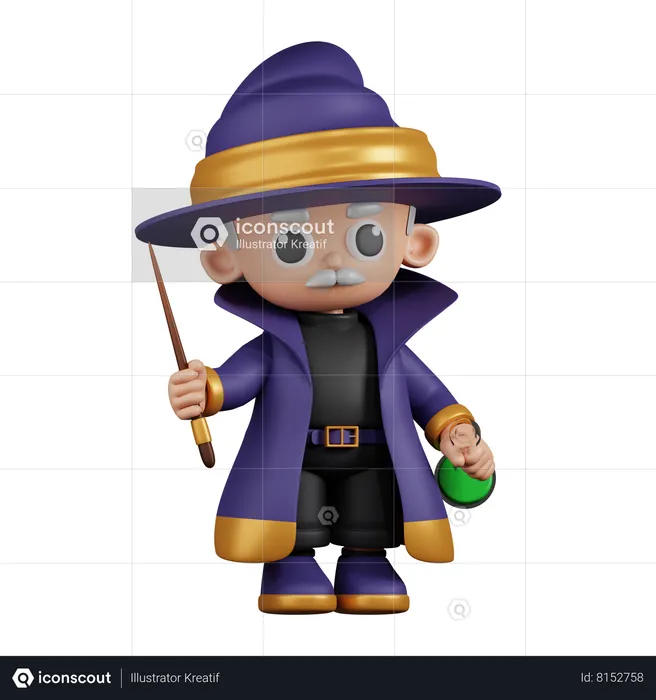 Wizard Holding His Little Stick and Potion  3D Illustration