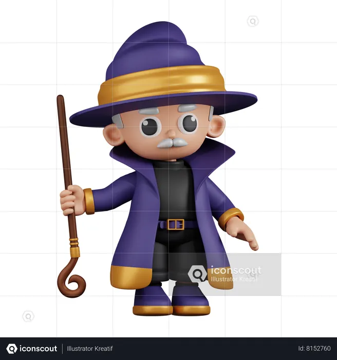 Wizard Holding His Stick Upside Down  3D Illustration