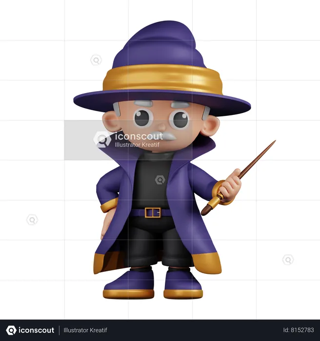 Wizard Pointing Next  3D Illustration