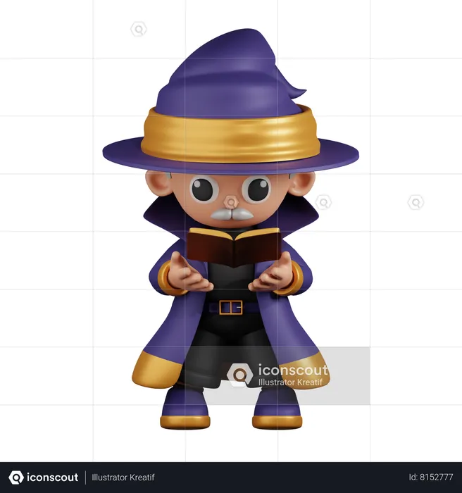 Wizard Reading Spellbook  3D Illustration