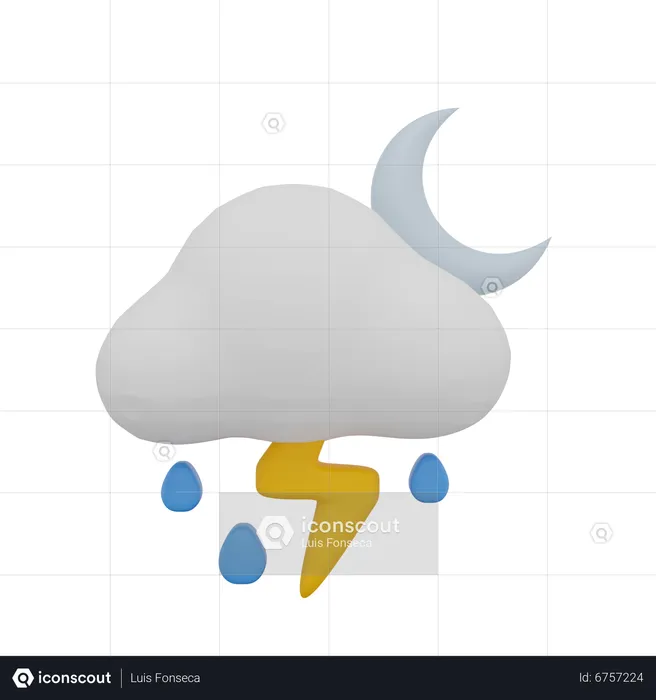 Wolke regen sturm donner nacht mond wetter  3D Icon