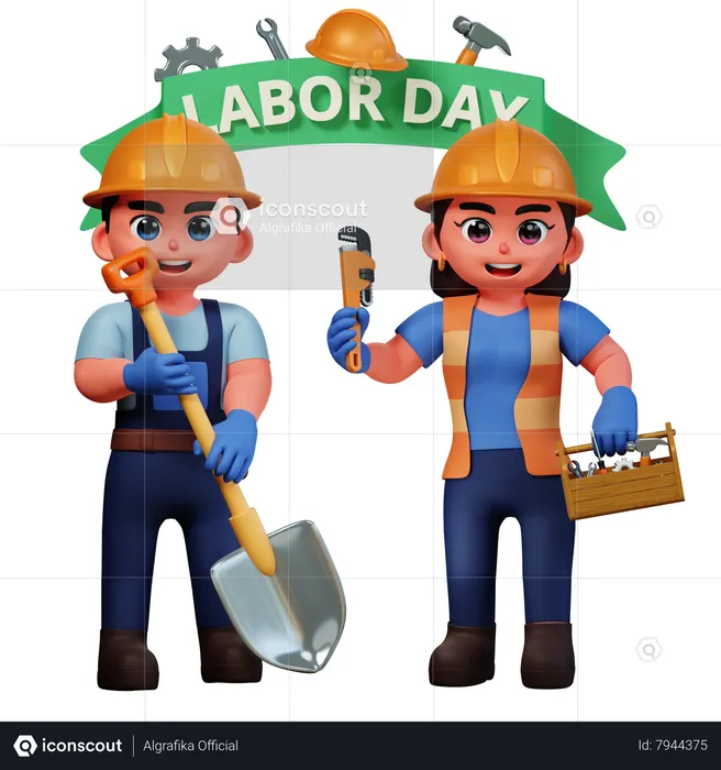 Woman and man celebrating labor day  3D Icon