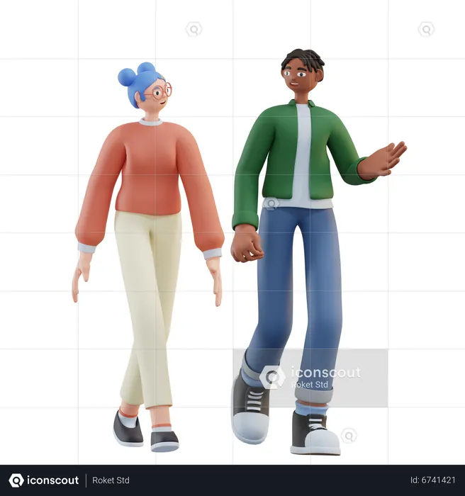 Woman and man talking while walking  3D Illustration