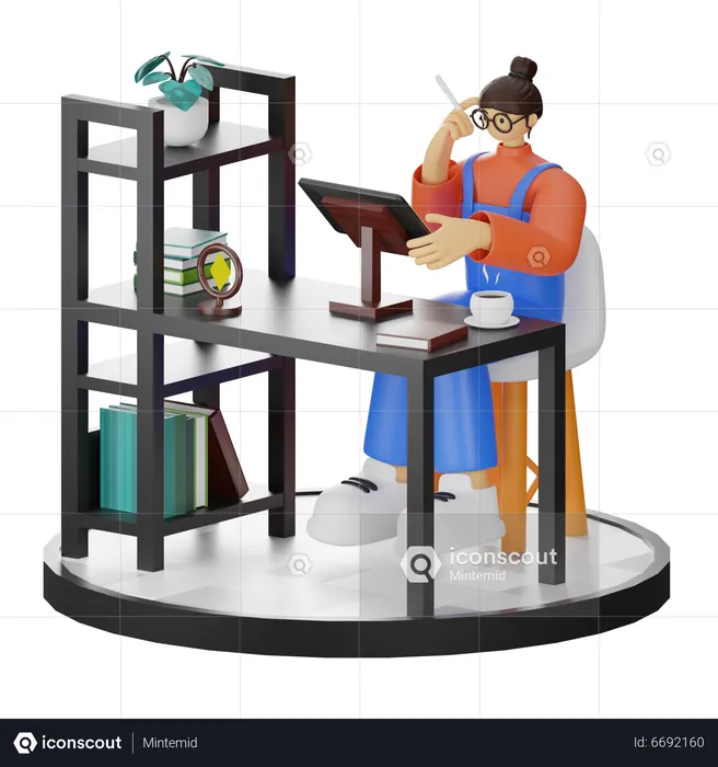 Woman artist thinking about design  3D Illustration
