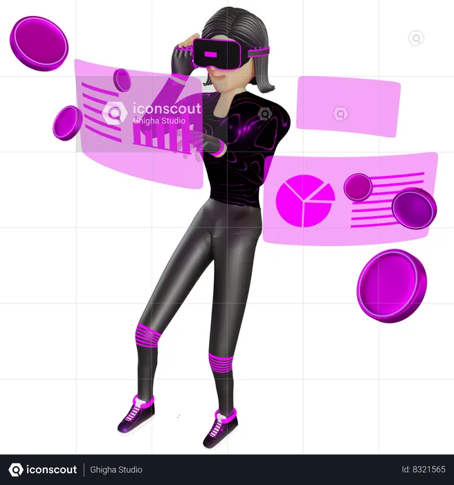 Woman Attention Fintech Diagram On Virtual Reality Device Metaverse  3D Icon