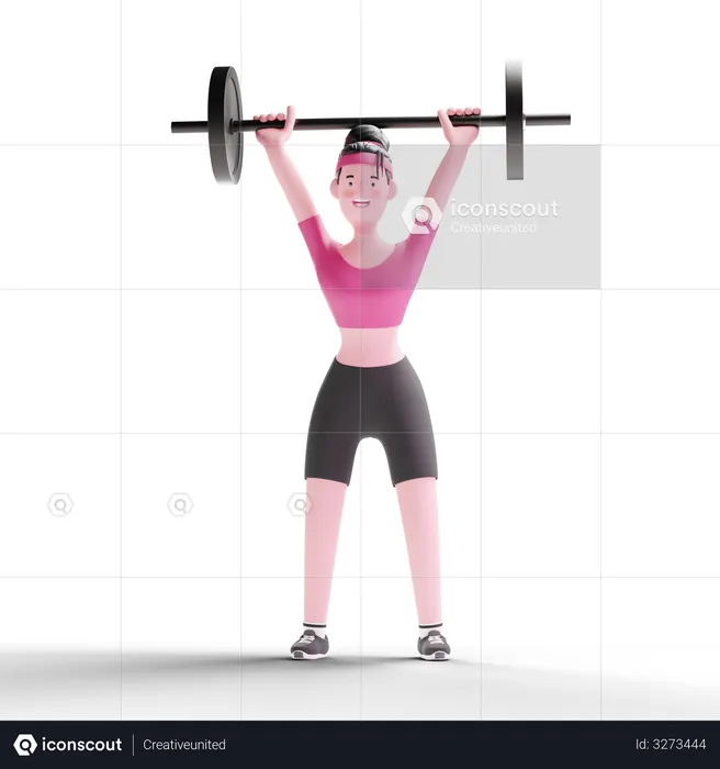 Woman Barbell Lifting  3D Illustration