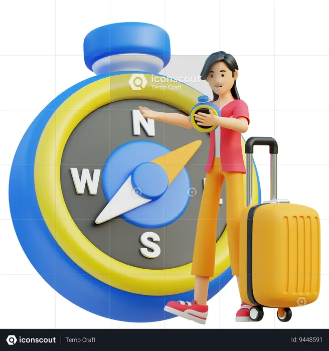 Woman Bring Compass  3D Illustration