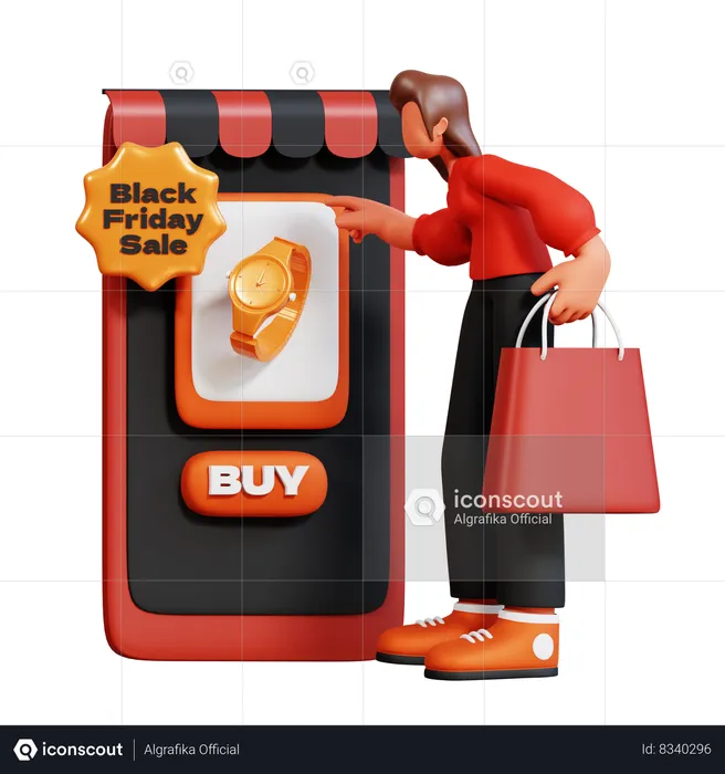 Woman buying watch online  3D Illustration