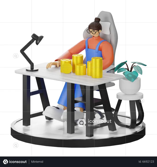 Woman calculate income  3D Illustration