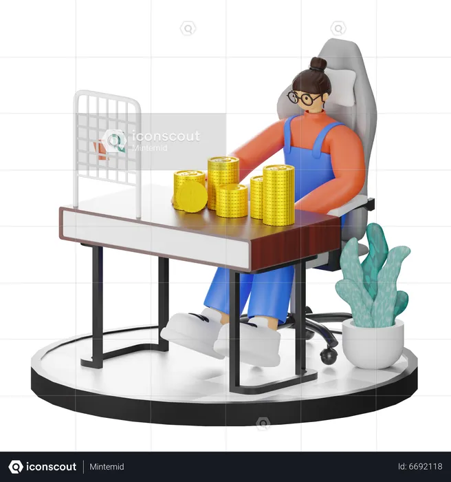 Woman calculate profit  3D Illustration