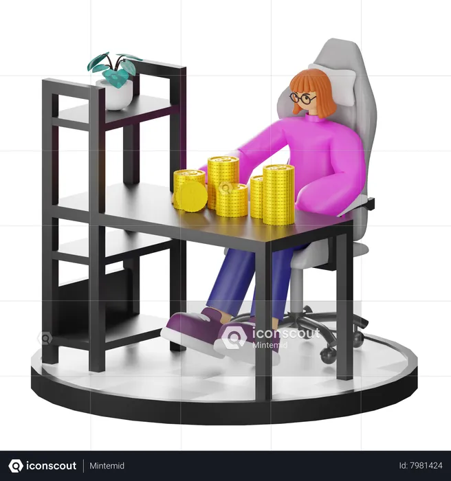 Woman Calculating Earning  3D Illustration