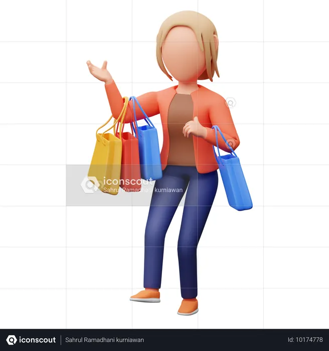 Woman Carrying Shopping Bag  3D Illustration