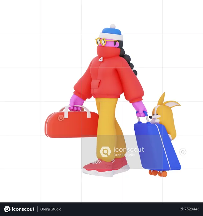 Woman Carrying Suitcase for Vacation  3D Illustration