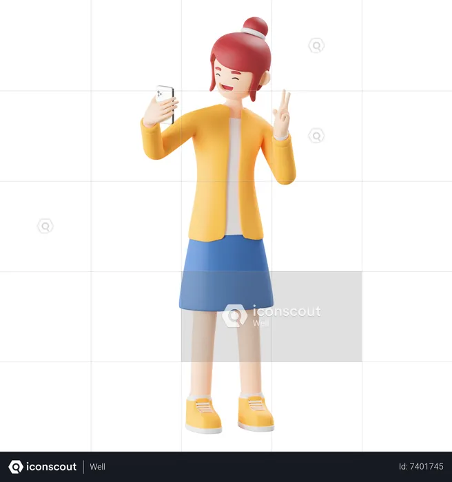 Woman click selfie  3D Illustration