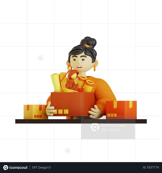Woman collecting papers  3D Illustration