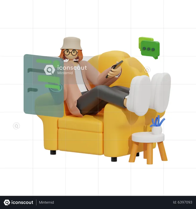 Woman Conversations and Relaxing in Sofa  3D Illustration