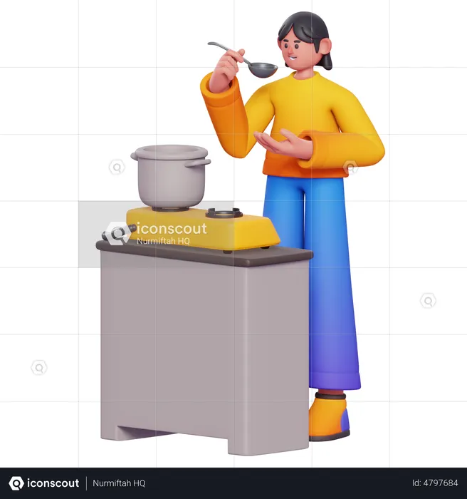 Woman Cooking Food  3D Illustration