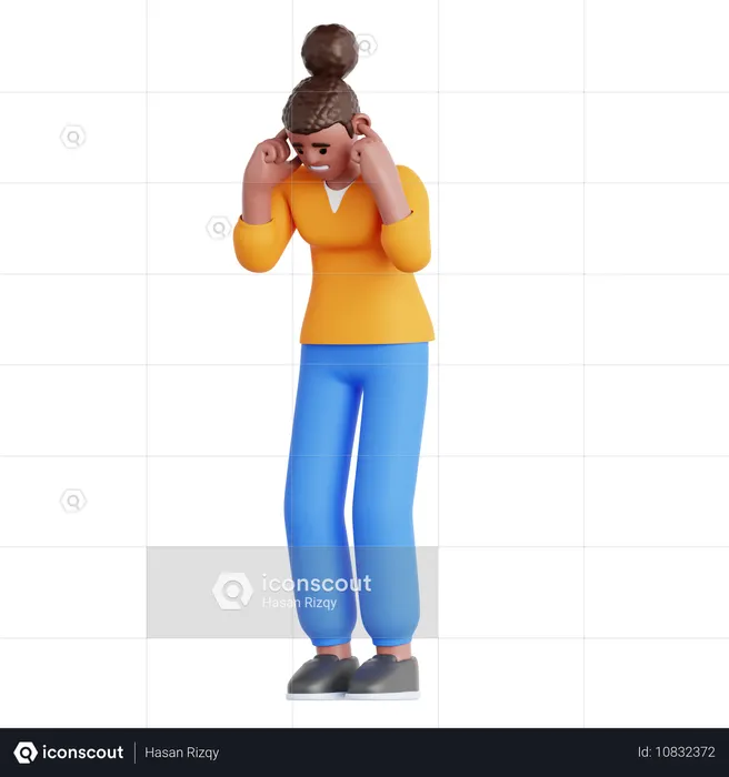 Woman Covering Ear  3D Illustration