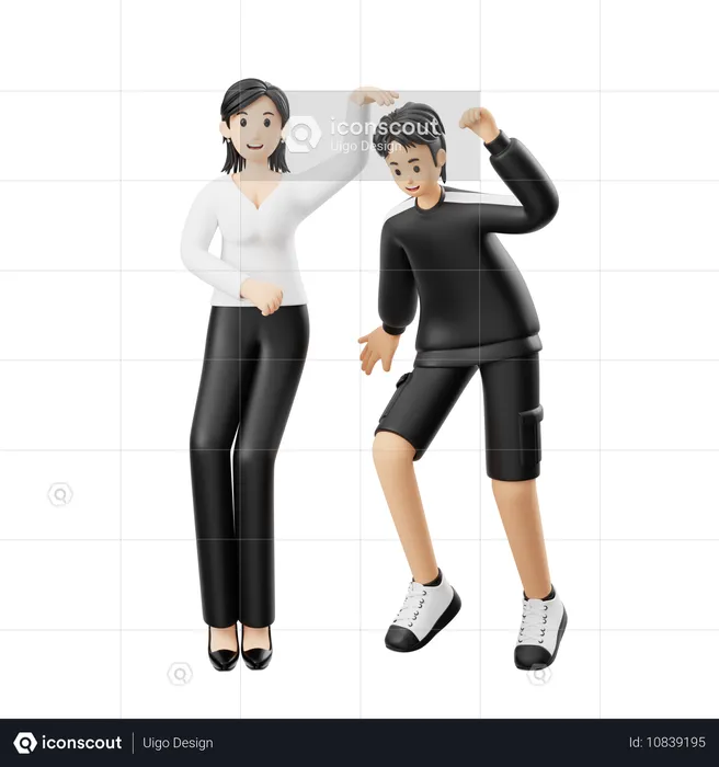 여자가 남자의 계단 위에서 춤을 춘다  3D Illustration