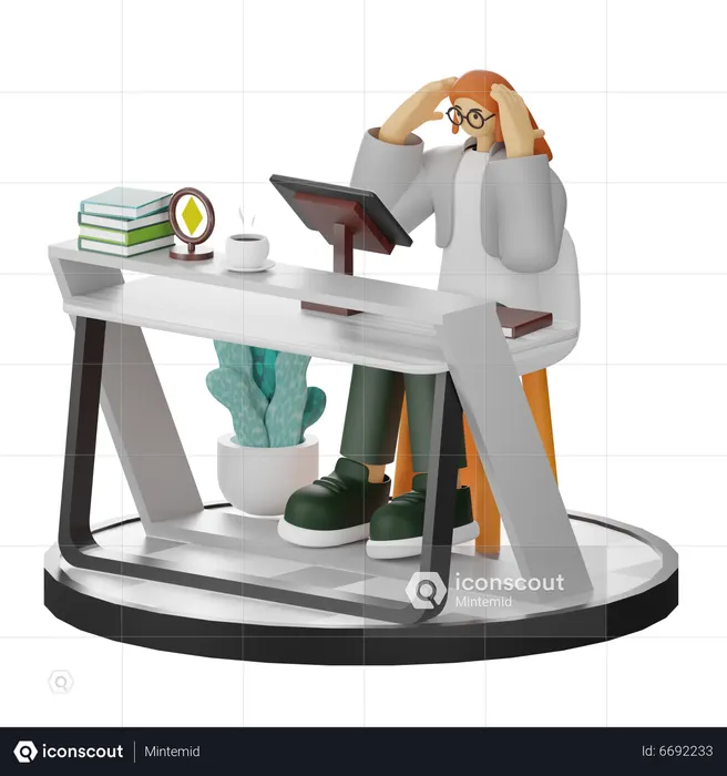 Woman Dizziness At Work  3D Icon