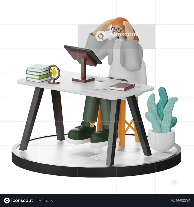 Woman Dizziness At Work  3D Icon