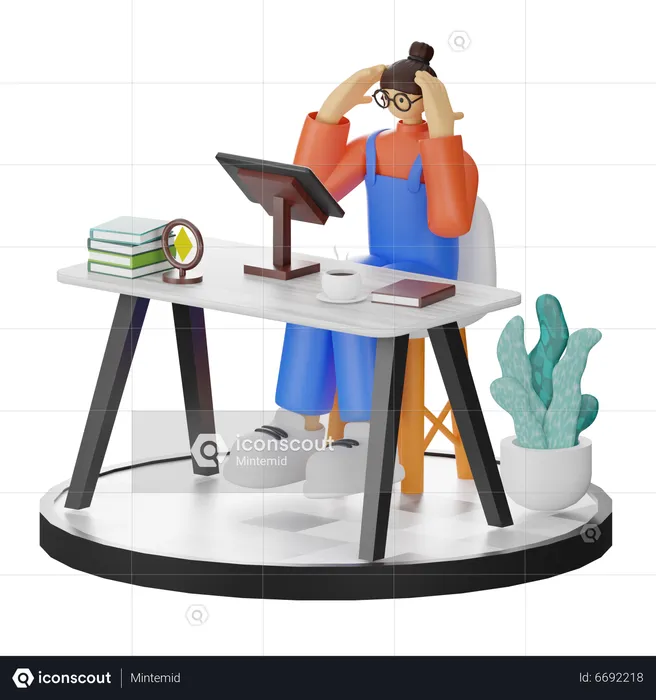 Woman dizziness at work  3D Illustration