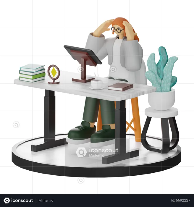 Woman Dizziness At Work  3D Illustration