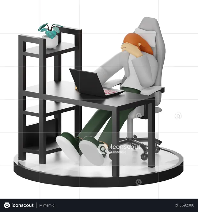 Woman Dizziness At Work  3D Illustration