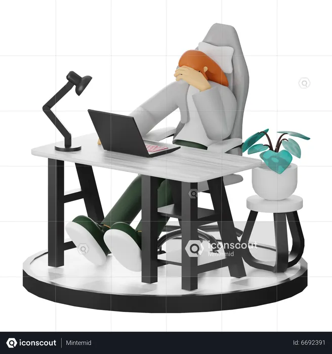 Woman Dizziness At Work  3D Illustration