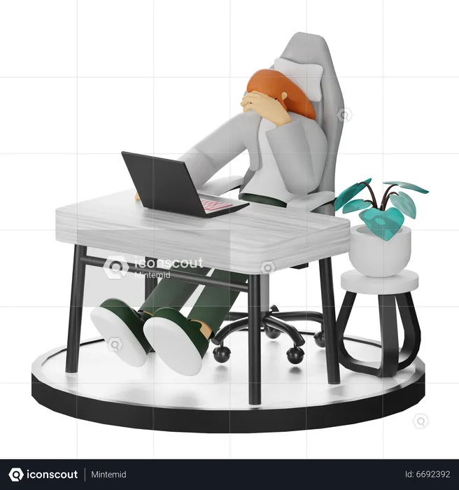 Woman Dizziness At Work  3D Illustration