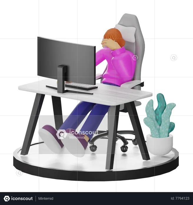 Woman Dizziness At Work  3D Illustration