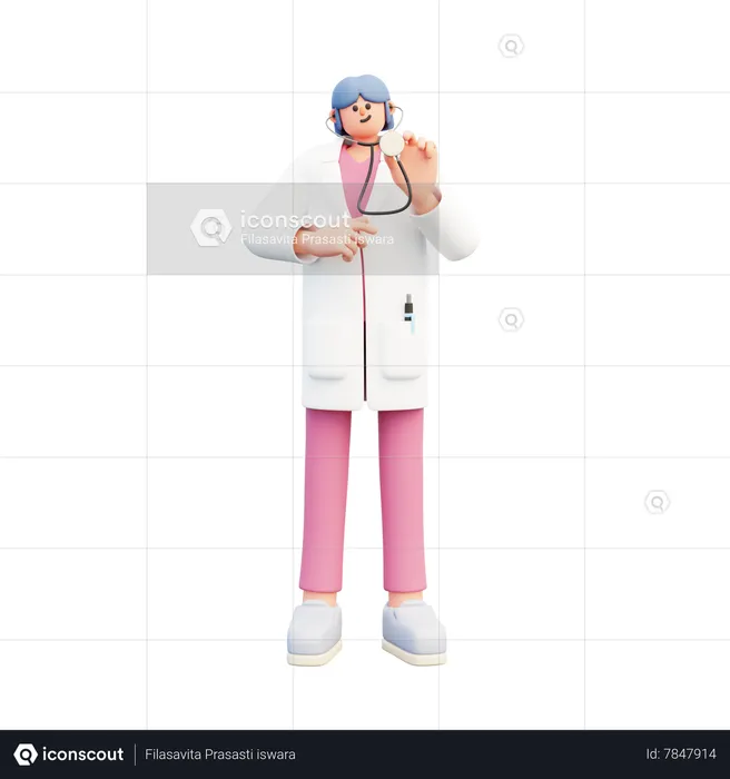 Woman Doctor Holding Stethoscope  3D Illustration