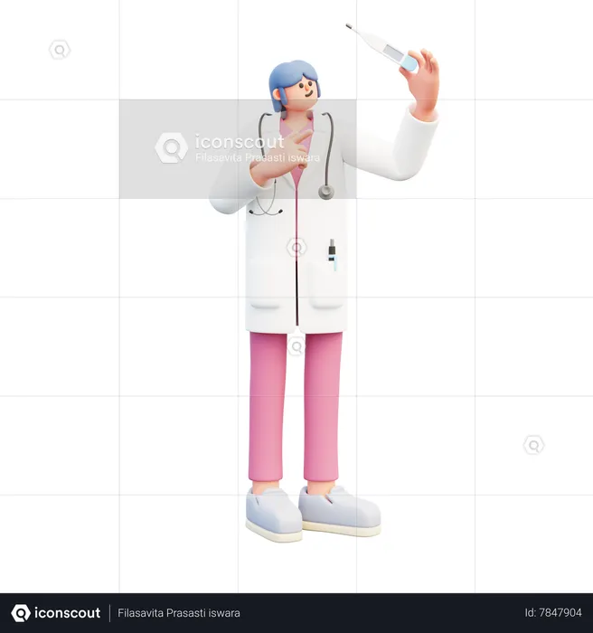 Woman Doctor Looking At Thermometer  3D Illustration