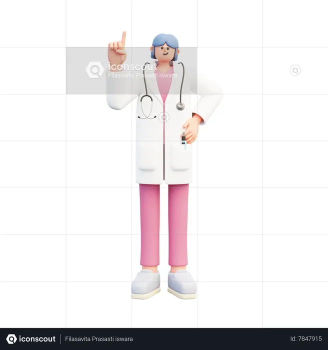 Woman Doctor Pointing Up  3D Illustration
