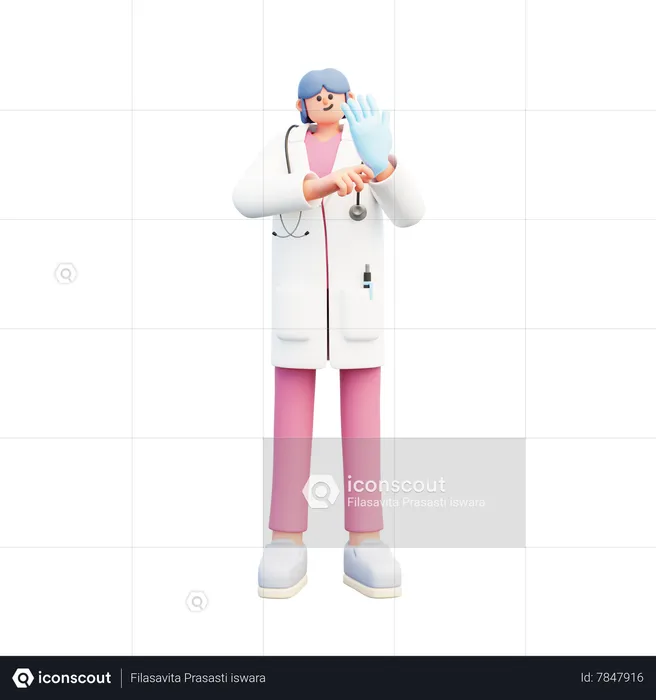 Woman Doctor Wearing Latex Gloves  3D Illustration