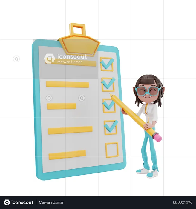 Woman doing approval in checklist  3D Illustration