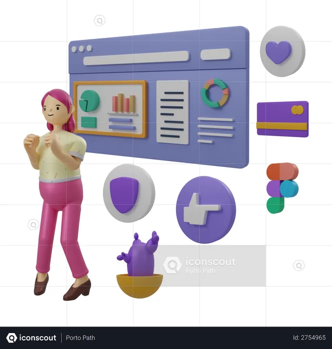 Woman doing data analysis  3D Illustration