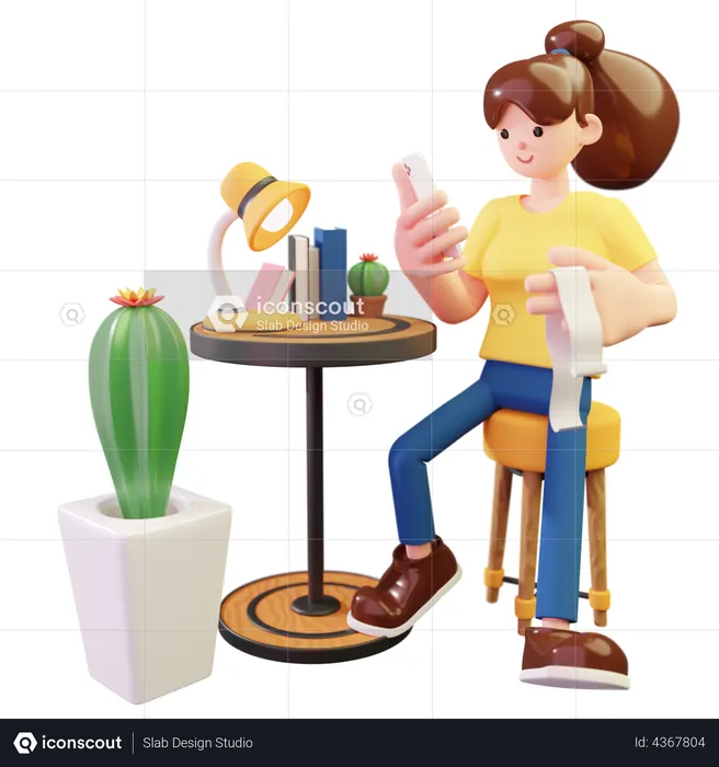 Woman doing online bill payment  3D Illustration