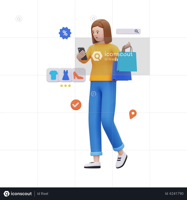 Woman doing online shopping  3D Illustration