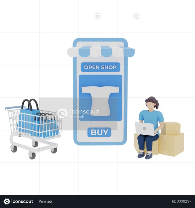 Woman doing online shopping  3D Illustration