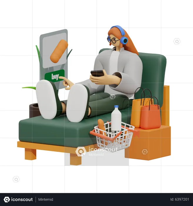 Woman doing Online Shopping  3D Illustration