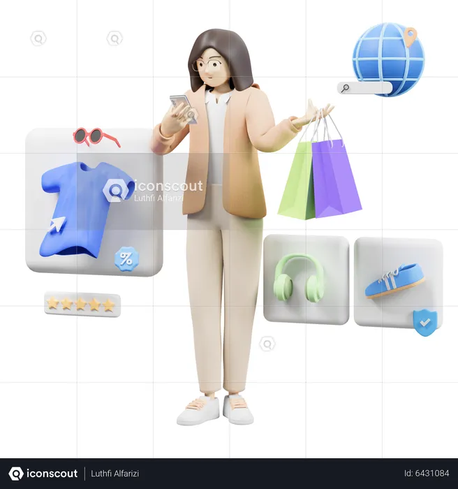 Woman Doing Online Shopping  3D Illustration
